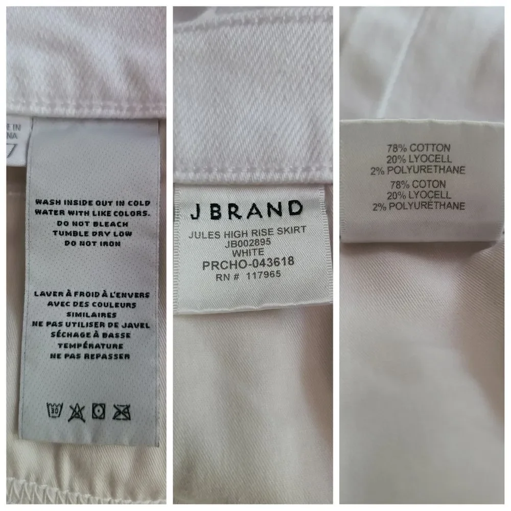 NWT|J Brand Jules High Rise Raw Hem White Denim Mini Skirt, 27